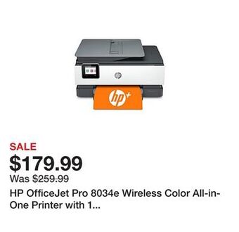 Office Depot Hp officejet pro 8034e wireless color all-in-one printer with 1 full year instant ink with hp+ (1l0j0a) offer