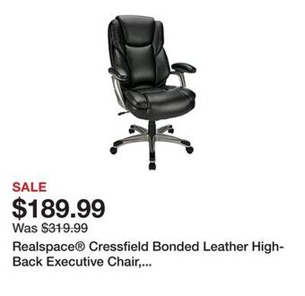 Office Depot Realspace® cressfield bonded leather high-back executive chair, black/silver offer