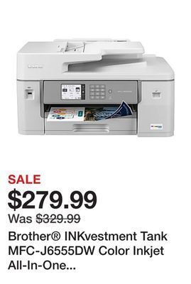 Office Depot Brother® inkvestment tank mfc-j6555dw color inkjet all-in-one printer with ink offer