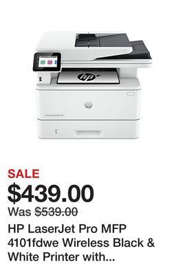 Office Depot Hp laserjet pro mfp 4101fdwe wireless black & white printer with hp+ smart office features and fax (2z619e) offer