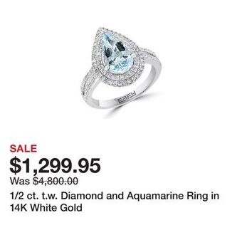 Belk 1/2 ct. t.w. diamond and aquamarine ring in 14k white gold offer