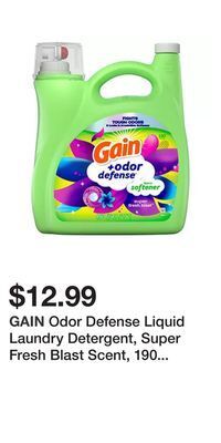 Big Lots Odor defense liquid laundry detergent, super fresh blast scent, 190 loads, 164 oz, he compatible offer