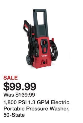 Tractor Supply Company 1,800 psi 1.3 gpm electric portable pressure washer, 50-state offer