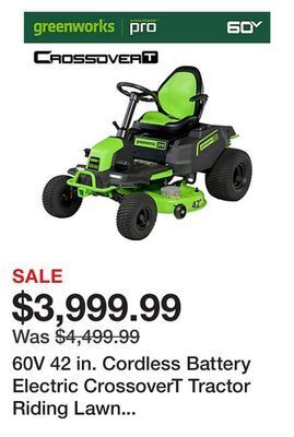 Tractor Supply Company 60v 42 in. cordless battery electric crossovert tractor riding lawn mower, (6) 8 ah battery & chargers, mower crt426 offer
