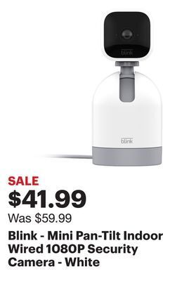 Best Buy Blink - mini pan-tilt indoor wired 1080p security camera - white offer