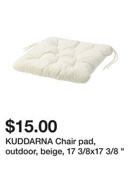Ikea Kuddarna chair pad, outdoor, beige, 17 3/8x17 3/8 offer