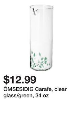Ikea Ömsesidig carafe, clear glass/green, 34 oz offer
