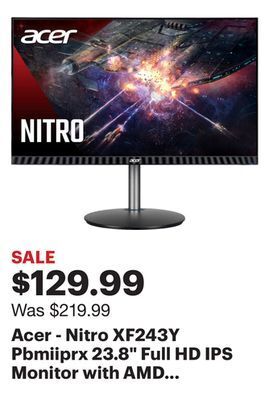 Best Buy Acer - nitro xf243y pbmiiprx 23.8 full hd ips monitor with amd radeon freesync- 165hz (2 x hdmi 2.0 ports & 1 x display port) offer