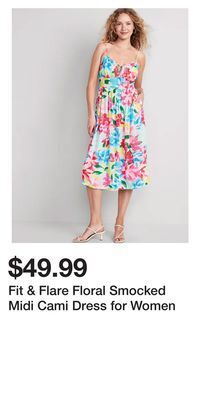 Old Navy Fit & flare floral smocked midi cami dress for women offer