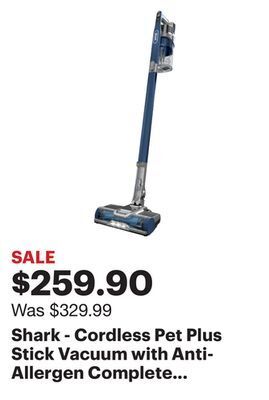 Best Buy Shark - cordless pet plus stick vacuum with anti-allergen complete seal & powerfins, self-cleaning brushroll - blue offer