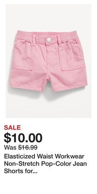 Old Navy Elasticized waist workwear non-stretch pop-color jean shorts for toddler girls offer