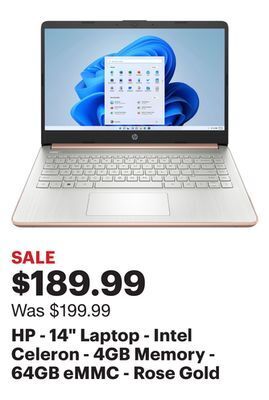 Best Buy Hp - 14 laptop - intel celeron - 4gb memory - 64gb emmc - rose gold offer