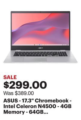 Best Buy Asus - 17.3 chromebook - intel celeron n4500 - 4gb memory - 64gb emmc - transparent silver offer