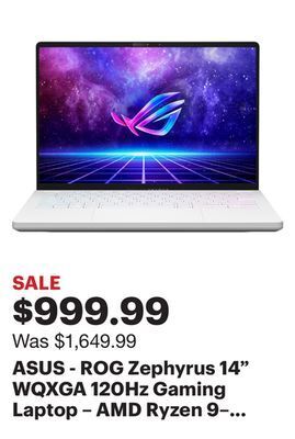 Best Buy Asus - rog zephyrus 14 wqxga 120hz gaming laptop – amd ryzen 9– 16gb ddr5 memory – amd radeon rx 6700s – 1tb pcie 4.0 ssd offer