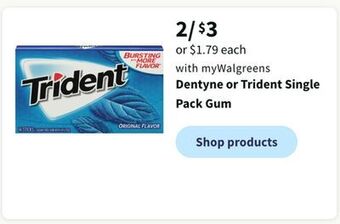 Walgreens Dentyne or trident single pack gum offer