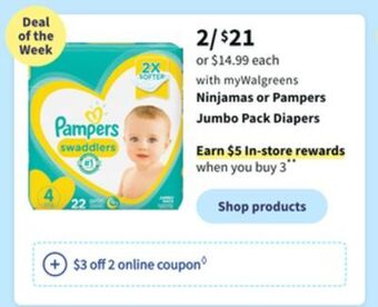 Walgreens Ninjamas or pampers jumbo pack diapers offer