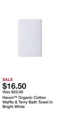Bed Bath & Beyond Haven™ organic cotton waffle & terry bath towel in bright white offer