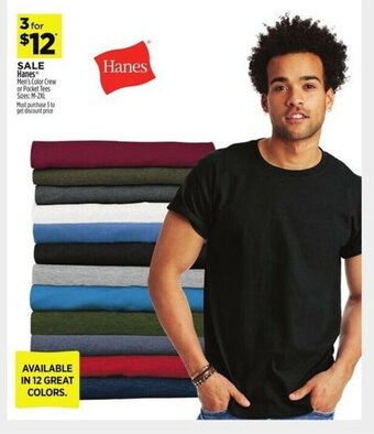 Dollar General Hanes Men's Color Crew or Pocket Tees offer