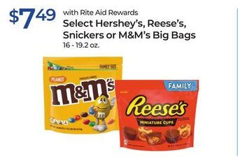 Rite Aid Select hershey's, reese's, snickers or m&m's big bags offer