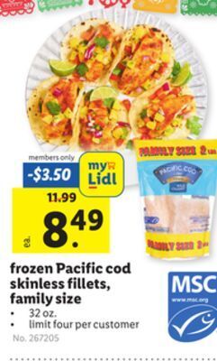 Lidl Frozen pacific cod skinless fillets, family size offer