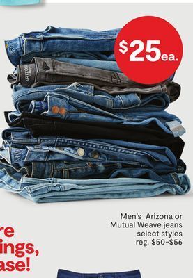 JC Penney Men's arizona or mutual weave jeans offer
