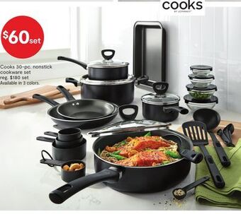 JC Penney Cooks 30-pc. nonstick cookware set offer