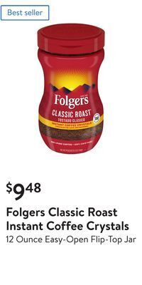 Walmart Folgers classic roast instant coffee crystals offer