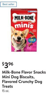 Walmart Milk-bone flavor snacks mini dog biscuits, flavored crunchy dog treats offer