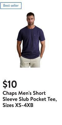 Walmart Chaps men's short sleeve slub pocket tee, sizes xs-4xb offer