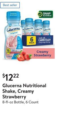 Walmart Glucerna nutritional shake, creamy strawberry offer