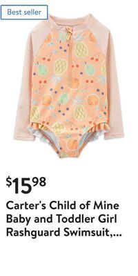 Walmart Carter's child of mine baby and toddler girl rashguard swimsuit, one-piece, sizes 0/3m-5t offer