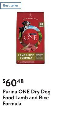 Walmart Purina one dry dog food lamb and rice formula offer
