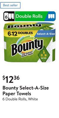 Walmart Bounty select-a-size paper towels offer