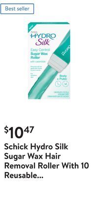 Walmart Schick hydro silk sugar wax hair removal roller with 10 reusable strips & 2 serum sachets, womens waxing kit, for sensitive s offer