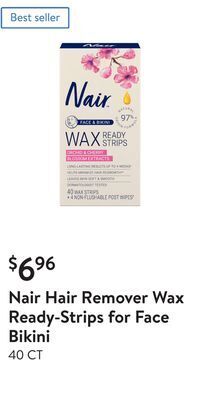 Walmart Nair hair remover wax ready-strips for face bikini offer