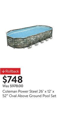 Walmart Coleman power steel 26' x 12' x 52 oval above ground pool set offer