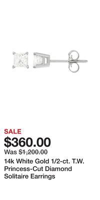 Kohl's 14k white gold 1/2-ct. t.w. princess-cut diamond solitaire earrings offer
