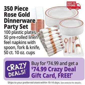 Ocean State Job Lot Prestee 350 piece dinnerware party set for 50 guests, rose gold offer