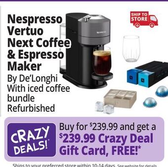 Ocean State Job Lot Nespresso vertuo next coffee and espresso maker by de'longhi with iced coffee bundle (certified refurbished) offer