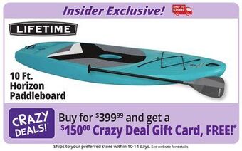 Ocean State Job Lot Lifetime horizon 10' stand up paddleboard offer
