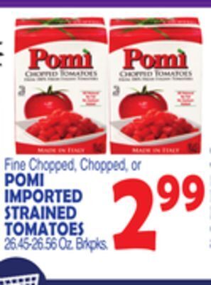 Bravo Supermarkets Pomi imported strained tomatoes offer