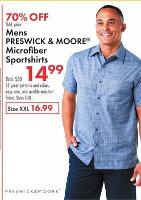 Boscov's Mens preswick moore® microfiber sportshirts offer