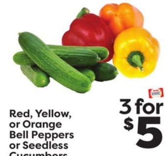 Weis Markets Red, yellow, or orange bell peppers or seedless cucumbers offer
