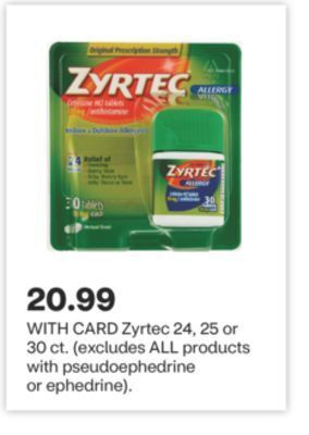 CVS Zyrtec 24, 25 or 30 ct offer