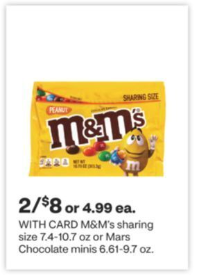 CVS M&m's sharing size 7.4-10.7 oz or mars chocolate minis 6.61-9.7 oz. offer