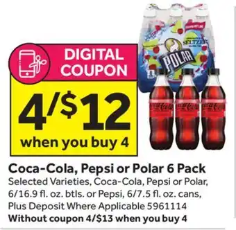 Stop&Shop Coca-cola, pepsi or polar 6 pack offer