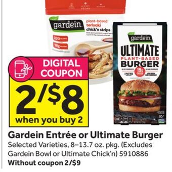 Stop&Shop Gardein entrée or ultimate burger offer