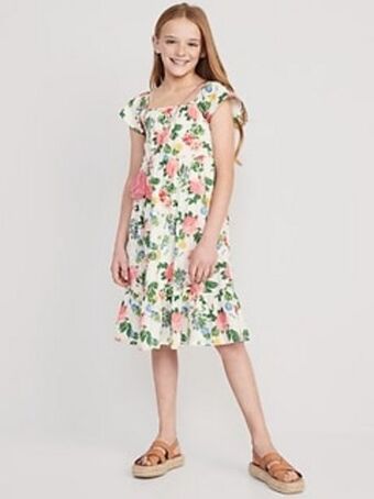 Old Navy Flutter-sleeve fit & flare midi dress for girls offer