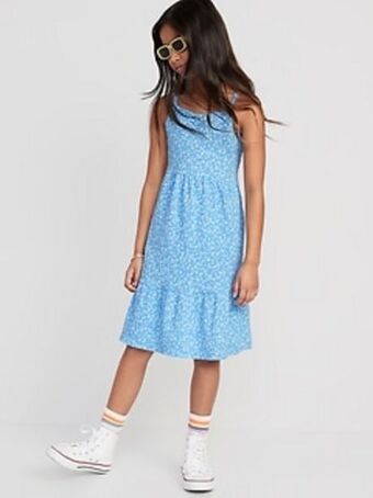Old Navy Sleeveless printed rib-knit swing dress for girls offer