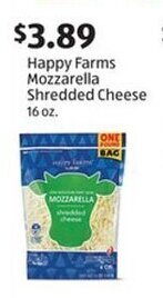 Aldi Happy Farms Mozzarella Shredded Cheese 16 oz offer